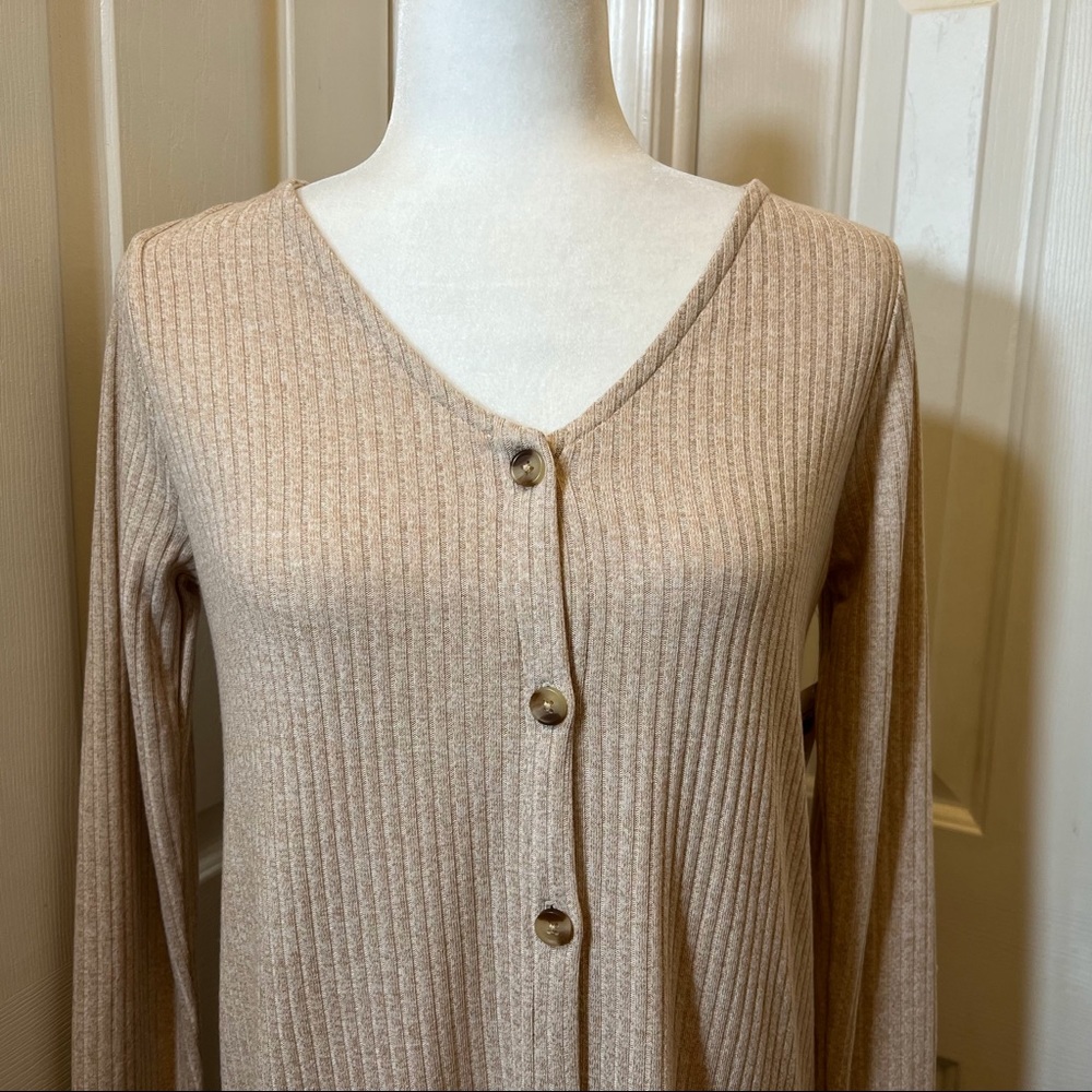 Old Navy Rib Knit Cardigan Sweater Midi Wishbone Beige Dress Size XS - Picture 4 of 12